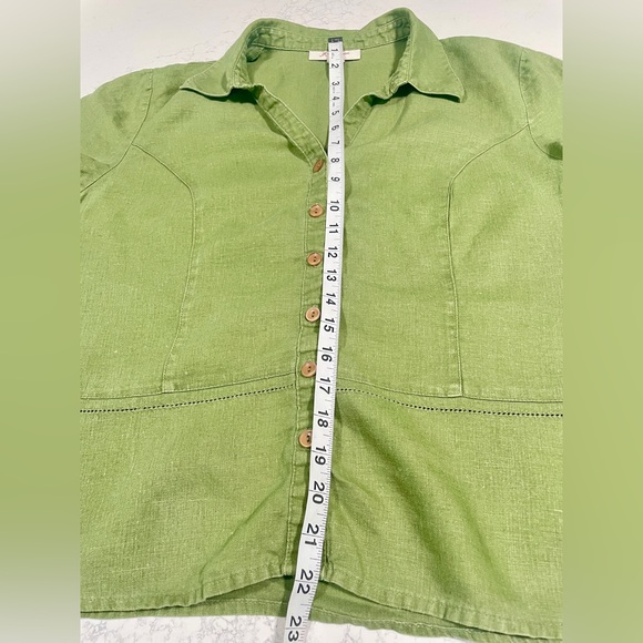 JM Collection Ladies Avocado Green Linen Short Sleeve Button-Up Shirt SZ 12(B13) - Picture 5 of 6